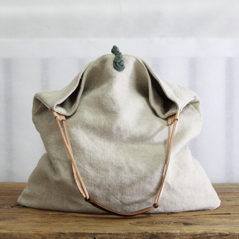Casual One-shoulder Literary Hand Cloth Bag Handmade Disc Buckle Large Capacity - Image 9