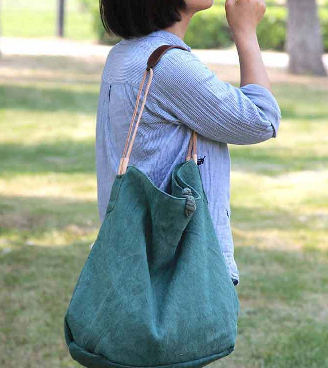Casual One-shoulder Literary Hand Cloth Bag Handmade Disc Buckle Large Capacity - Image 2