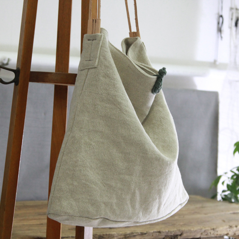 Casual One-shoulder Literary Hand Cloth Bag Handmade Disc Buckle Large Capacity - Image 5