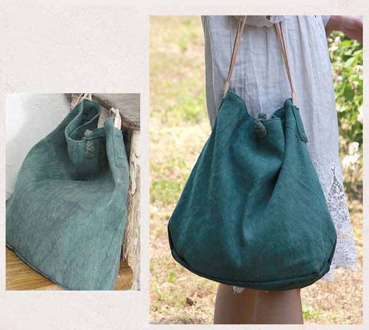 Casual One-shoulder Literary Hand Cloth Bag Handmade Disc Buckle Large Capacity - Image 6